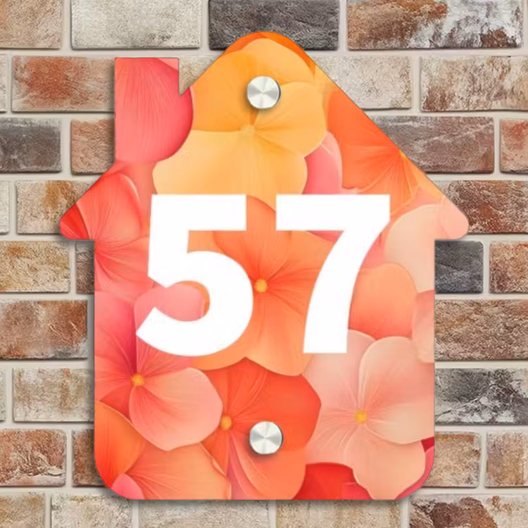 Naambordje voordeur - Huisjesvorm - Oranje bloemenmix - Traditioneel — 4