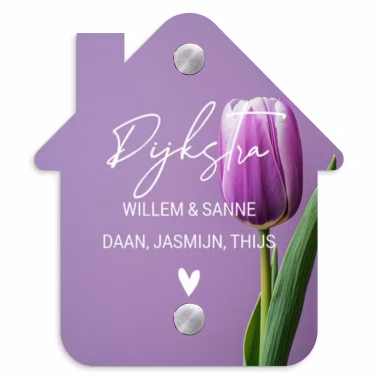 Naambordje voordeur - Huisjesvorm - Paarse tulp - Sierlijk — 1