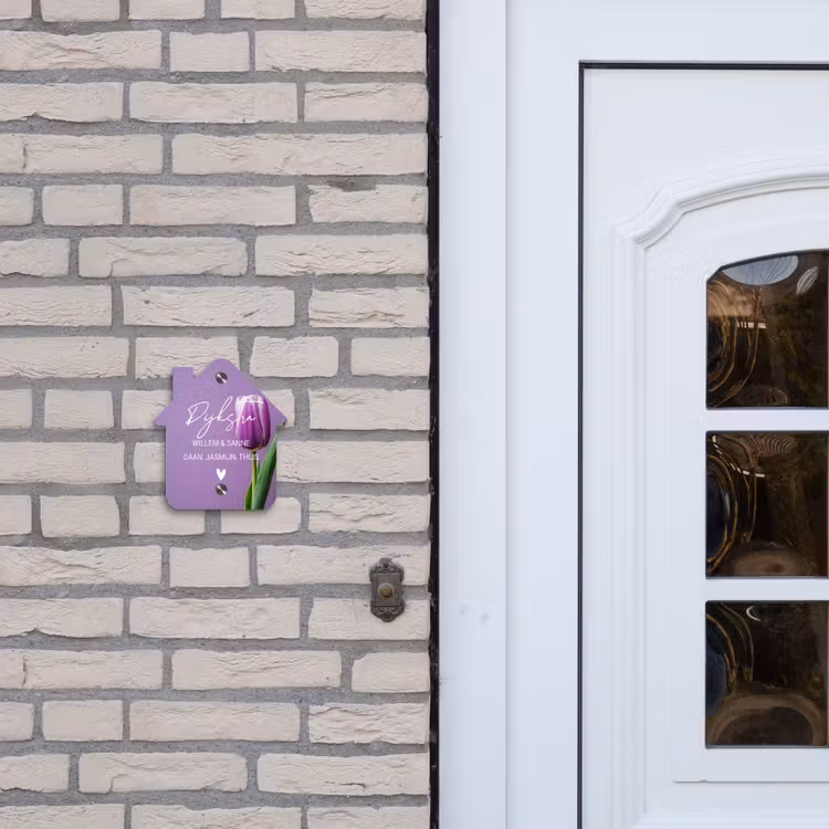 Naambordje voordeur - Huisjesvorm - Paarse tulp - Sierlijk — 2