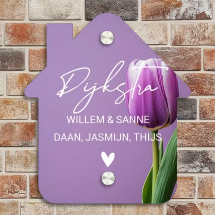 Naambordje voordeur - Huisjesvorm - Paarse tulp - Sierlijk — 4