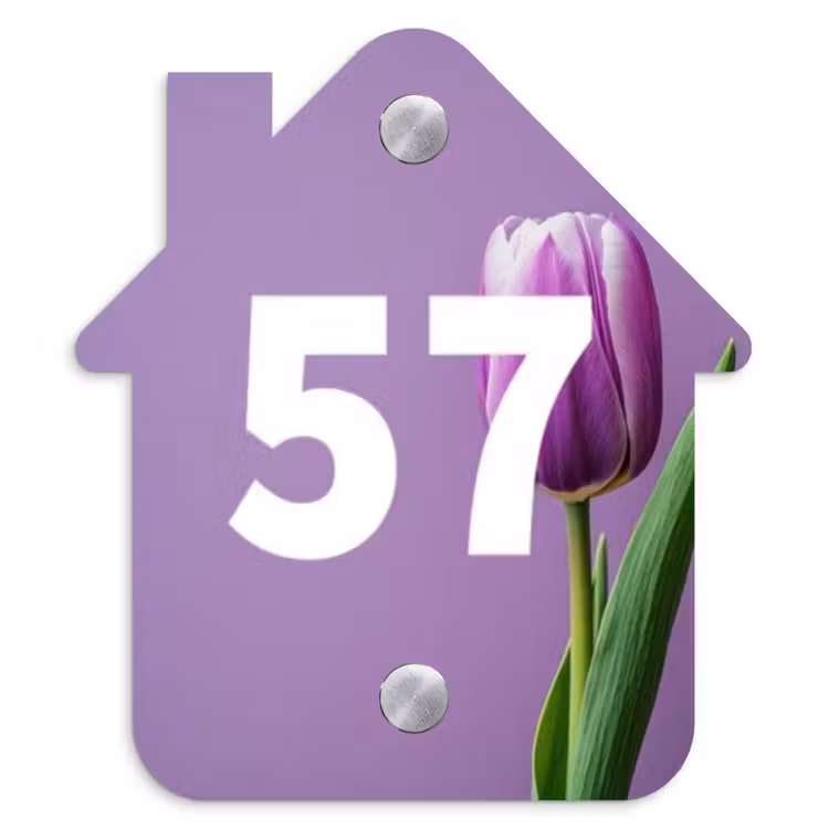 Naambordje voordeur - Huisjesvorm - Paarse tulp - Traditioneel — 1