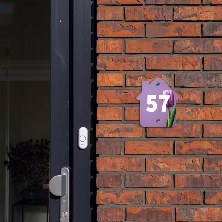 Naambordje voordeur - Huisjesvorm - Paarse tulp - Traditioneel — 3