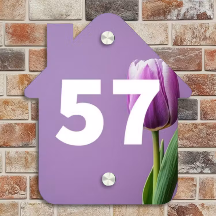 Naambordje voordeur - Huisjesvorm - Paarse tulp - Traditioneel — 4