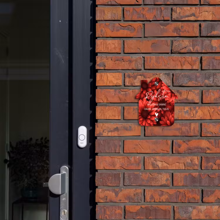 Naambordje voordeur - Huisjesvorm - Rode bloemen - Sierlijk — 3