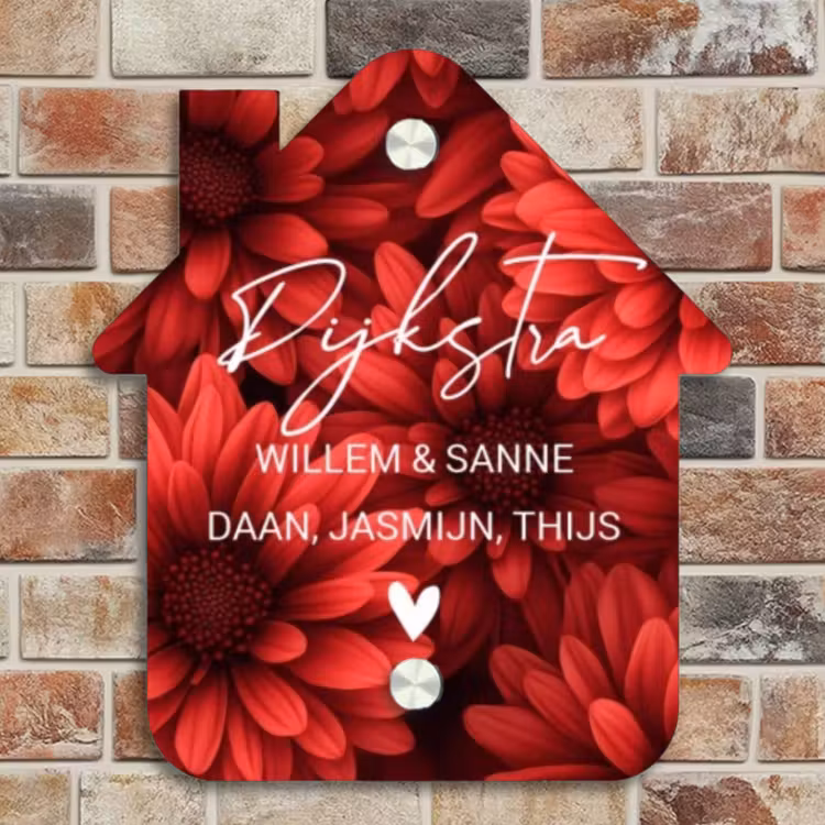 Naambordje voordeur - Huisjesvorm - Rode bloemen - Sierlijk — 4