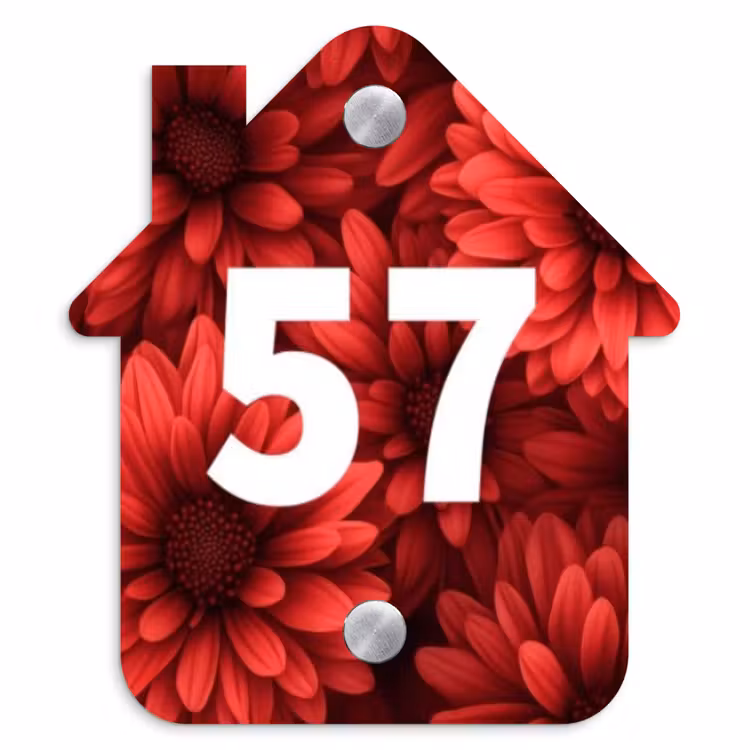 Naambordje voordeur - Huisjesvorm - Rode bloemen - Traditioneel — 1