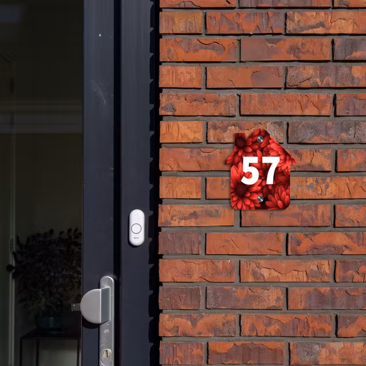 Naambordje voordeur - Huisjesvorm - Rode bloemen - Traditioneel — 3