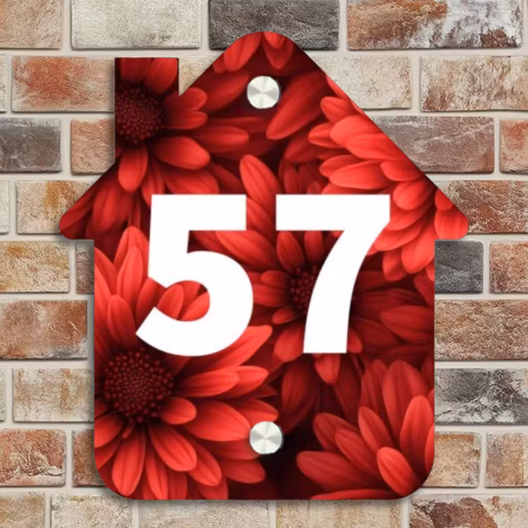 Naambordje voordeur - Huisjesvorm - Rode bloemen - Traditioneel — 4