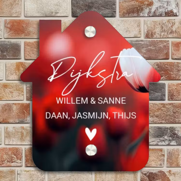 Naambordje voordeur - Huisjesvorm - Rode tulpen - Sierlijk — 4