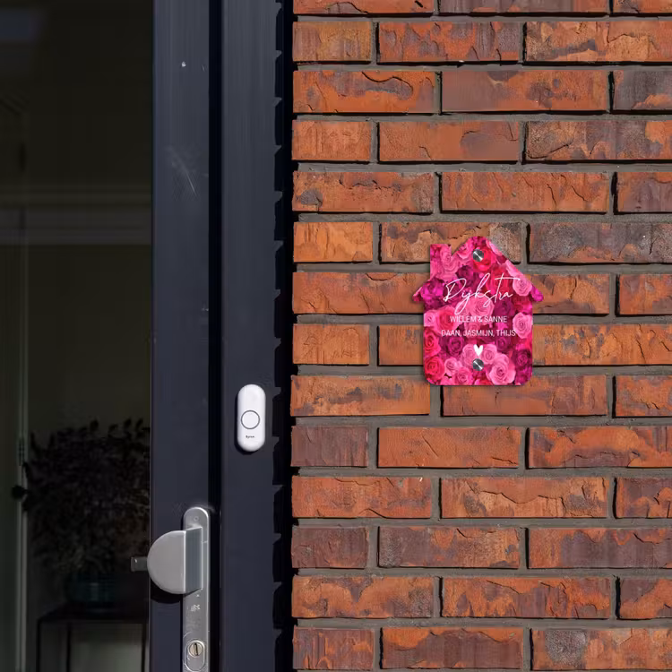 Naambordje voordeur - Huisjesvorm - Roze rozen - Sierlijk — 3