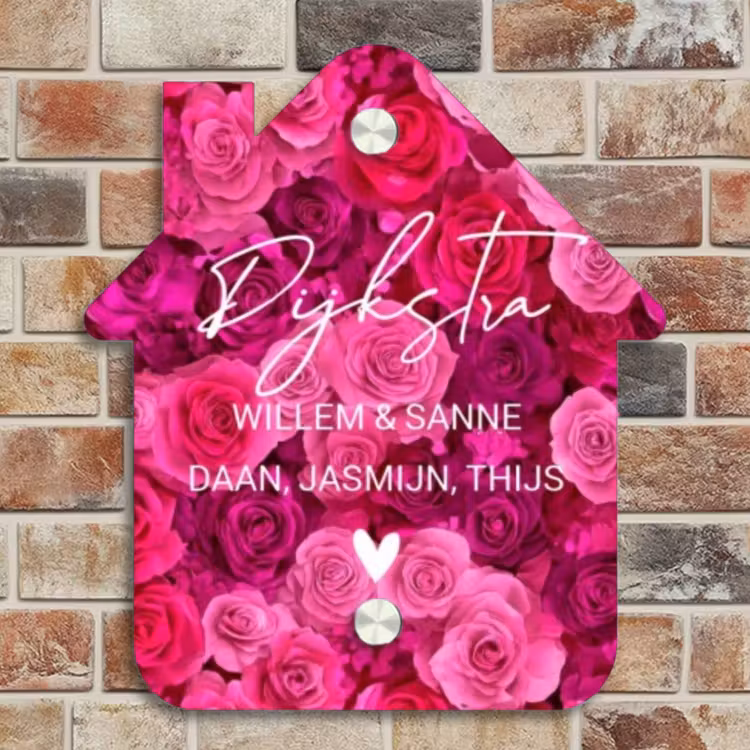 Naambordje voordeur - Huisjesvorm - Roze rozen - Sierlijk — 4