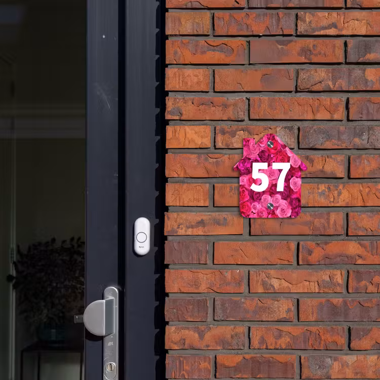 Naambordje voordeur - Huisjesvorm - Roze rozen - Traditioneel — 3