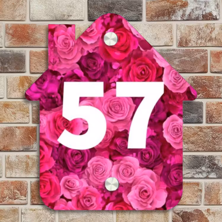 Naambordje voordeur - Huisjesvorm - Roze rozen - Traditioneel — 4