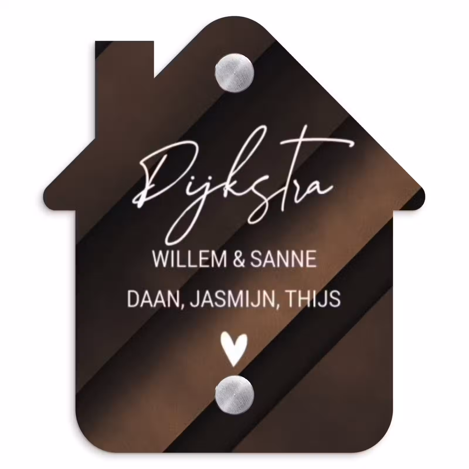 Naambordje voordeur - Huisjesvorm - Bruine diagonale banen - Sierlijk — 1