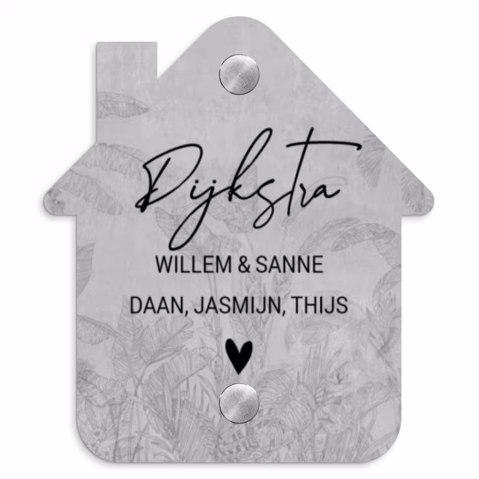Naambordje voordeur - Huisjesvorm - Grijs botanisch patroon - Sierlijk — 1