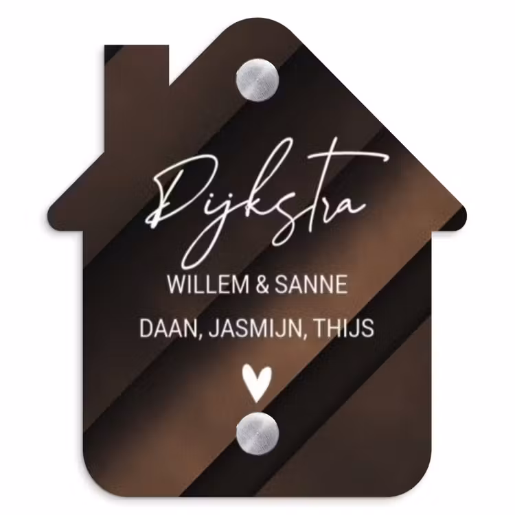 Naambordje voordeur - Huisjesvorm - Bruine diagonale banen - Sierlijk — 1