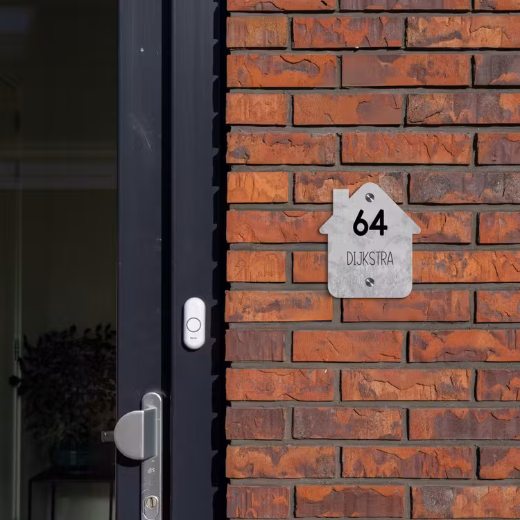Naambordje voordeur - Huisjesvorm - Grijs botanisch patroon - Modern — 3