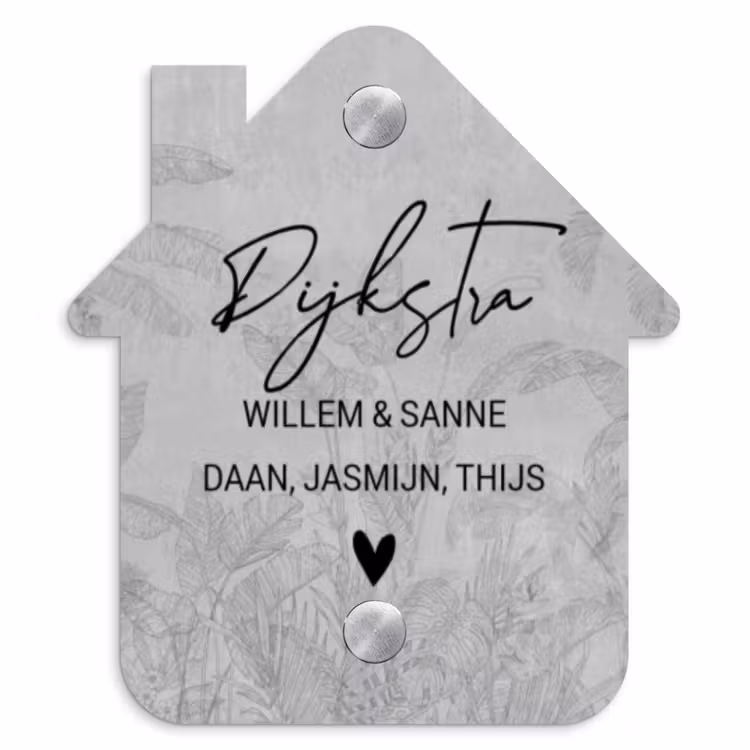 Naambordje voordeur - Huisjesvorm - Grijs botanisch patroon - Sierlijk — 1