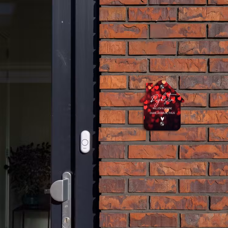 Naambordje voordeur - Huisjesvorm - Rode hartjes - Sierlijk — 3