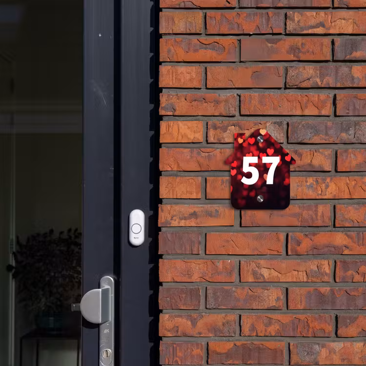 Naambordje voordeur - Huisjesvorm - Rode hartjes - Traditioneel — 3