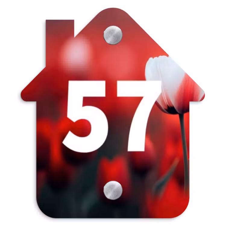 Naambordje voordeur - Huisjesvorm - Rode tulpen - Traditioneel — 1
