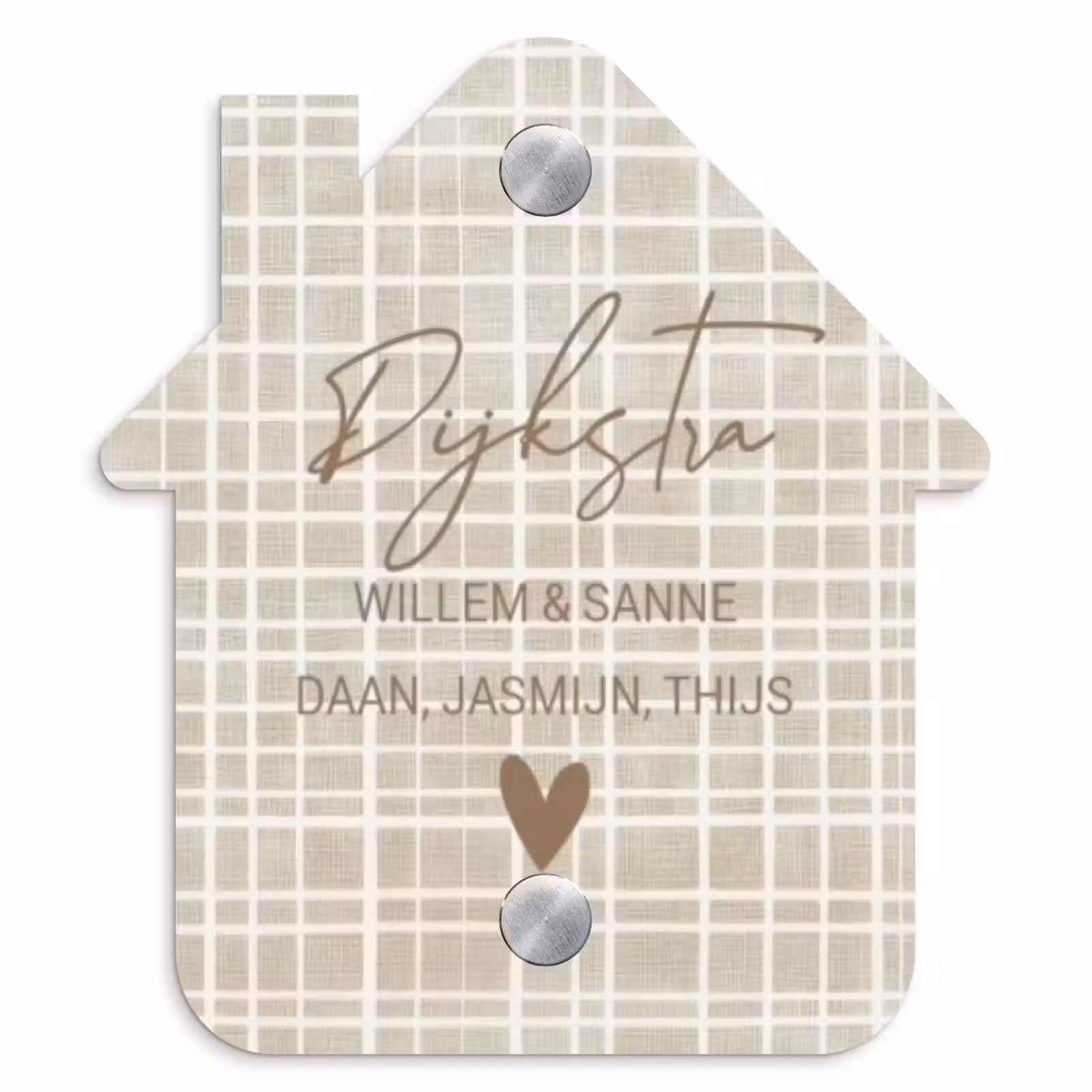 Naambordje voordeur - Huisjesvorm - Beige raster - Sierlijk — 1