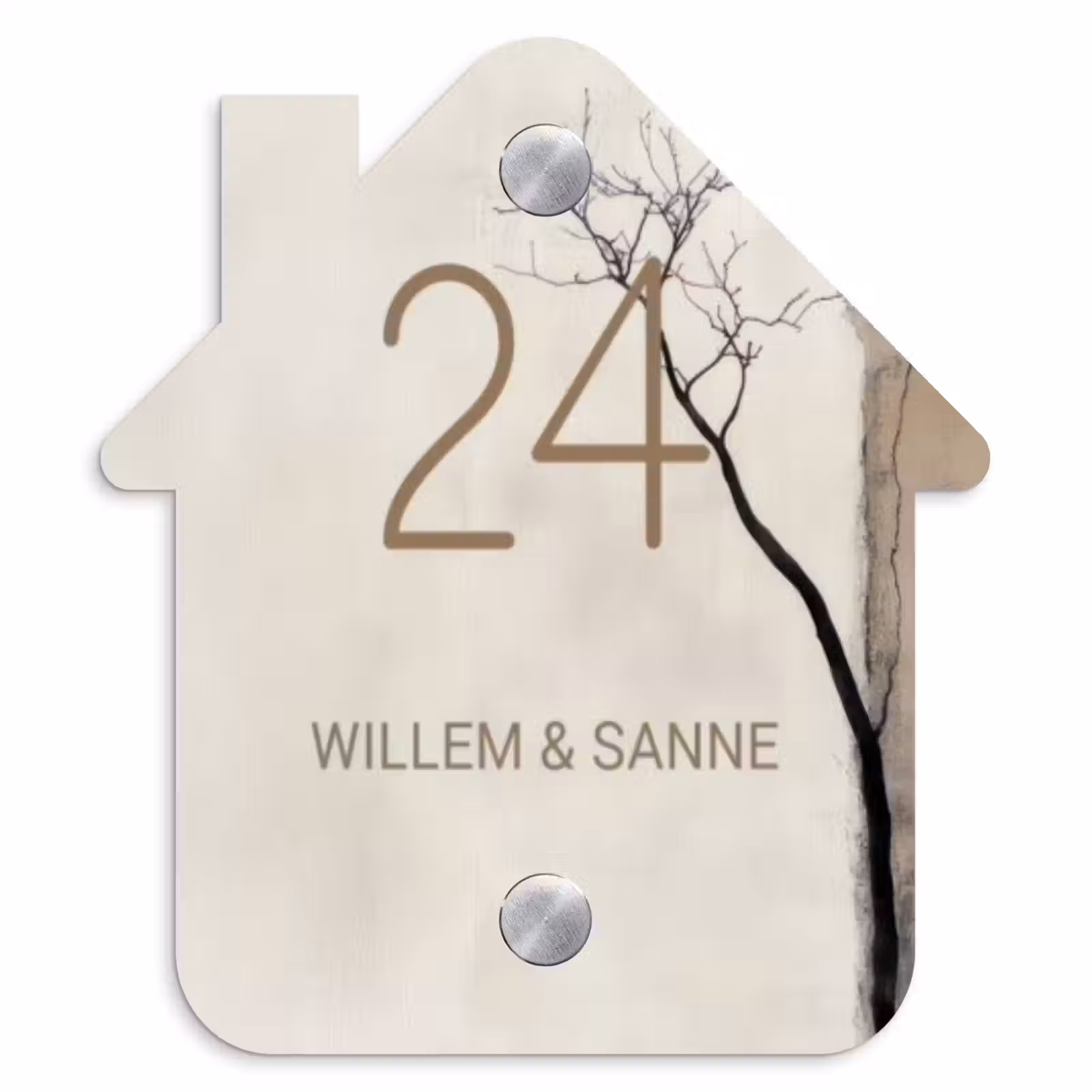 Naambordje voordeur - Huisjesvorm - Boomsilhouet beige achtergrond - Klassiek — 1