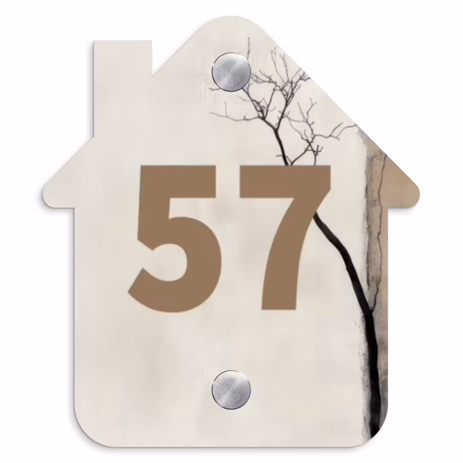 Naambordje voordeur - Huisjesvorm - Boomsilhouet beige achtergrond - Traditioneel — 1