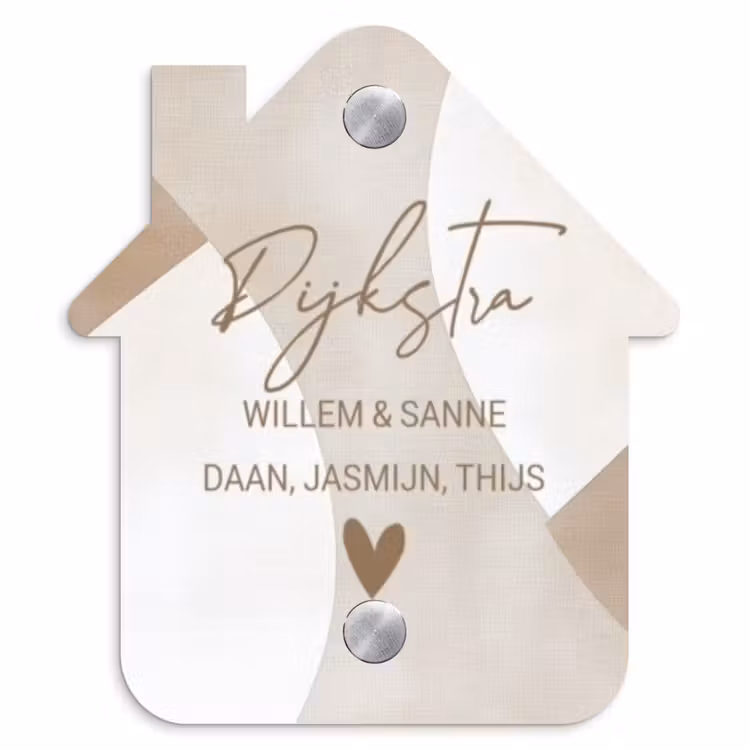 Naambordje voordeur - Huisjesvorm - Abstract beige - Sierlijk — 1
