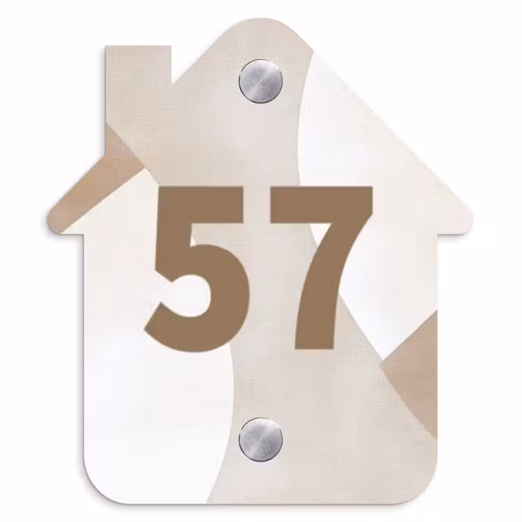 Naambordje voordeur - Huisjesvorm - Abstract beige - Traditioneel — 1