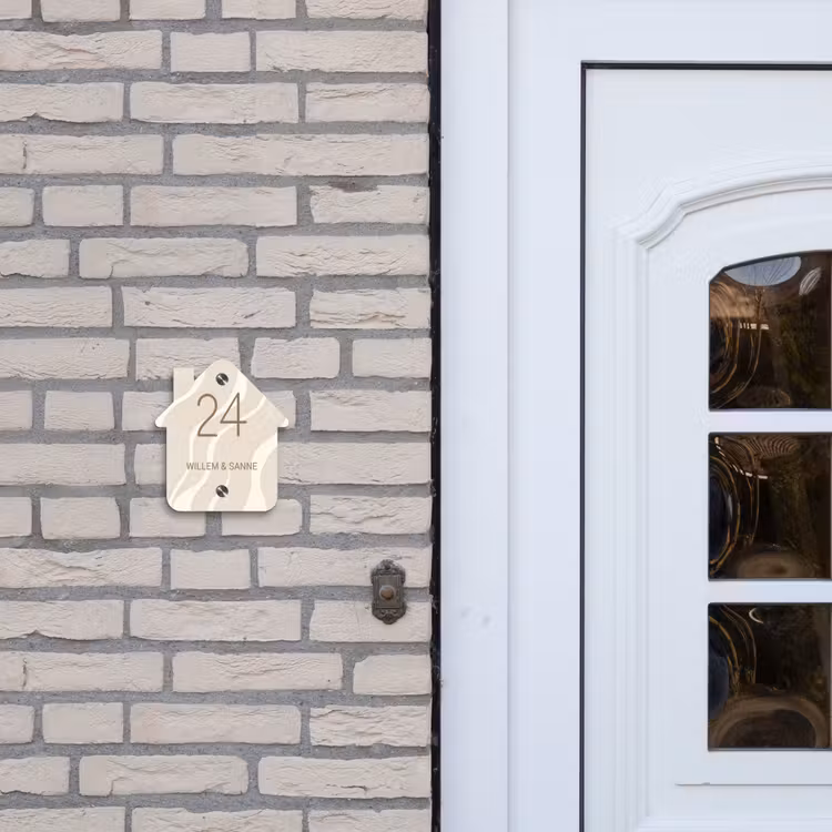 Naambordje voordeur - Huisjesvorm - Beige golven - Klassiek — 2