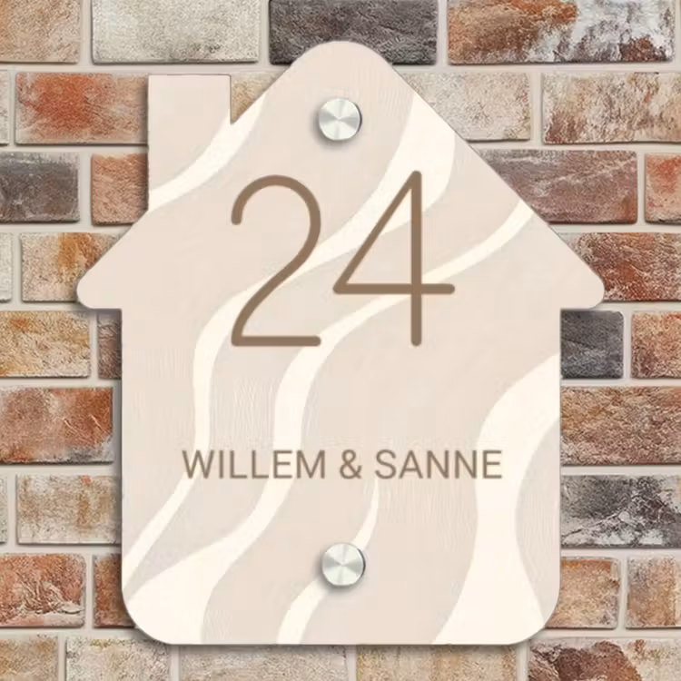 Naambordje voordeur - Huisjesvorm - Beige golven - Klassiek — 4