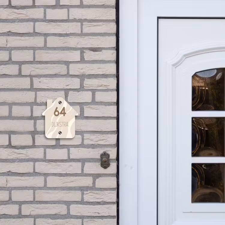 Naambordje voordeur - Huisjesvorm - Beige golven - Modern — 2