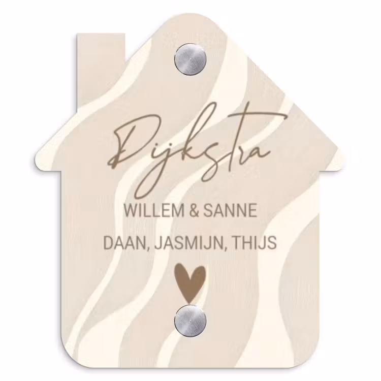 Naambordje voordeur - Huisjesvorm - Beige golven - Sierlijk — 1