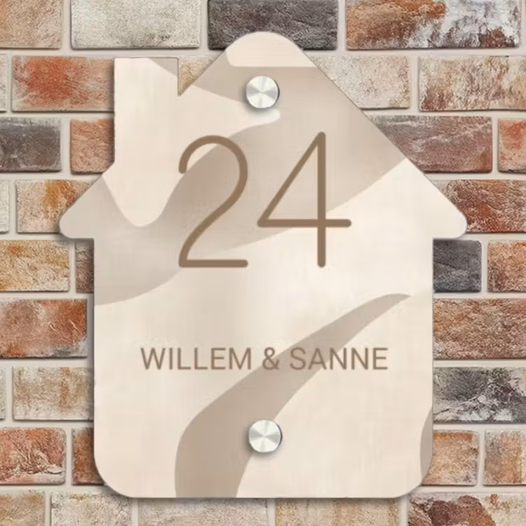 Naambordje voordeur - Huisjesvorm - Beige organisch - Klassiek — 4