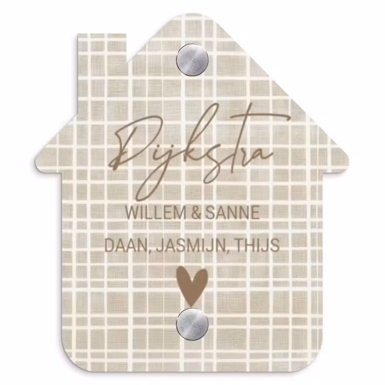 Naambordje voordeur - Huisjesvorm - Beige raster - Sierlijk — 1