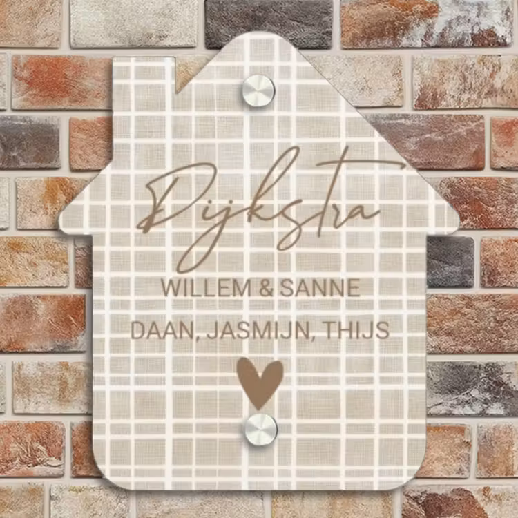 Naambordje voordeur - Huisjesvorm - Beige raster - Sierlijk — 4