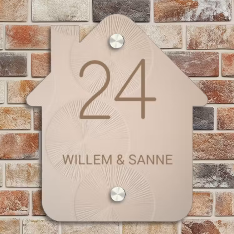 Naambordje voordeur - Huisjesvorm - Beige reliëf lijnen - Klassiek — 4