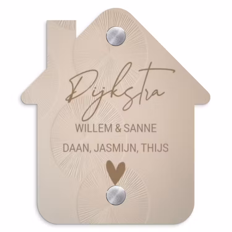Naambordje voordeur - Huisjesvorm - Beige reliëf lijnen - Sierlijk — 1