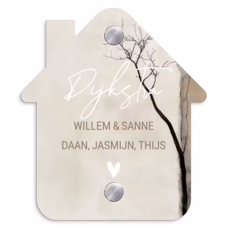 Naambordje voordeur - Huisjesvorm - Boomsilhouet beige achtergrond - Sierlijk — 1