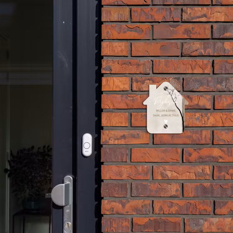 Naambordje voordeur - Huisjesvorm - Boomsilhouet beige achtergrond - Sierlijk — 3