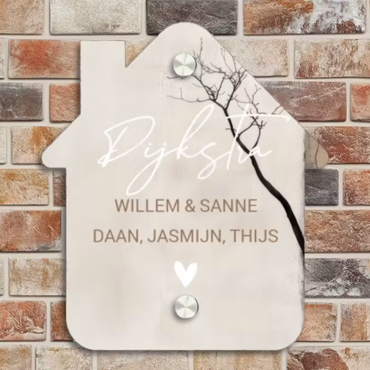 Naambordje voordeur - Huisjesvorm - Boomsilhouet beige achtergrond - Sierlijk — 4