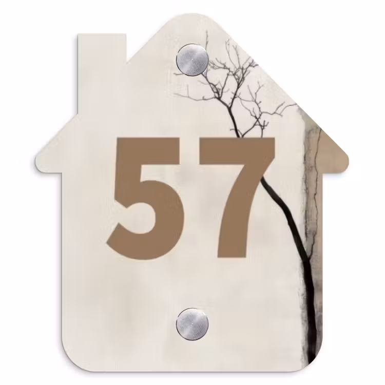 Naambordje voordeur - Huisjesvorm - Boomsilhouet beige achtergrond - Traditioneel — 1