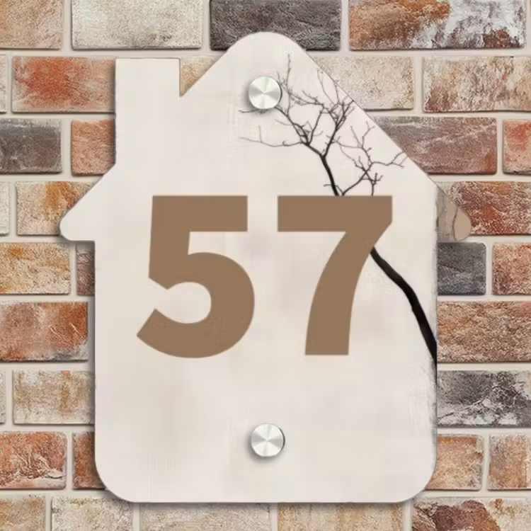Naambordje voordeur - Huisjesvorm - Boomsilhouet beige achtergrond - Traditioneel — 4