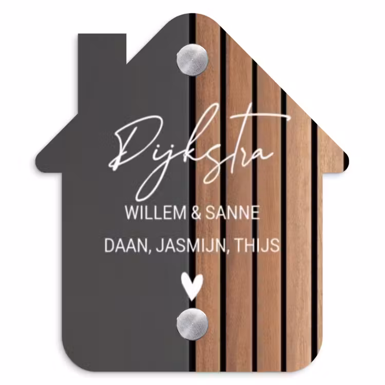 Naambordje voordeur - Huisjesvorm - Hout en antraciet - Sierlijk — 1