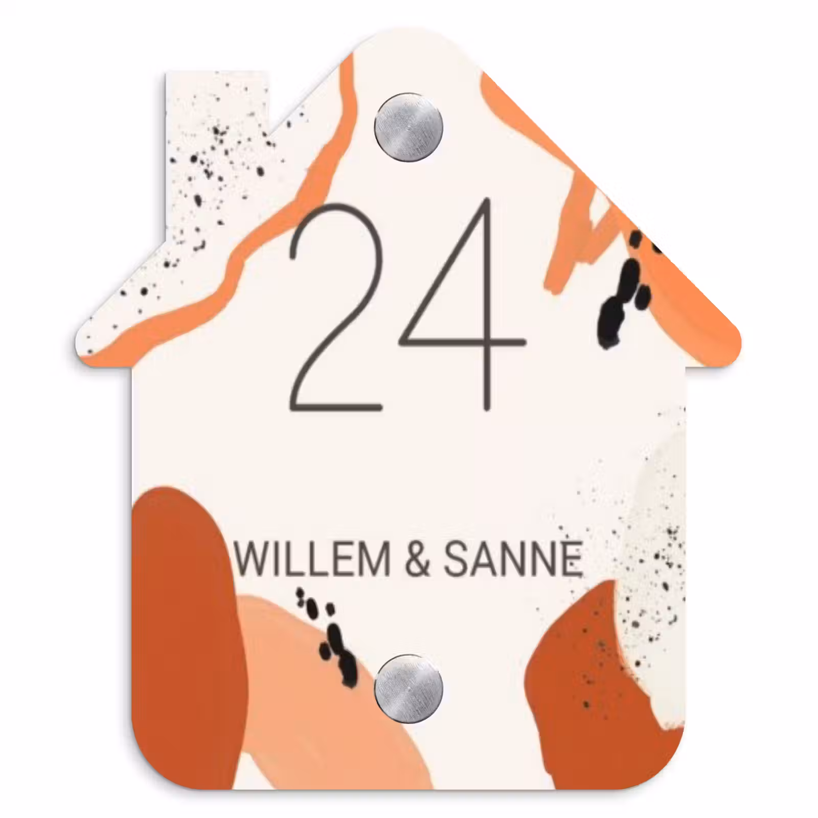 Naambordje voordeur - Huisjesvorm - Abstract oranje - Klassiek — 1