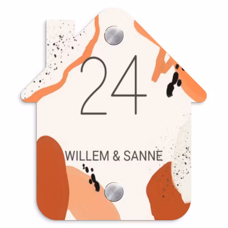 Naambordje voordeur - Huisjesvorm - Abstract oranje - Klassiek — 1