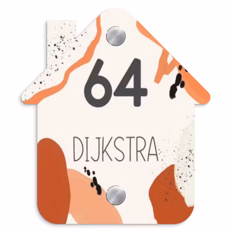 Naambordje voordeur - Huisjesvorm - Abstract oranje - Modern — 1