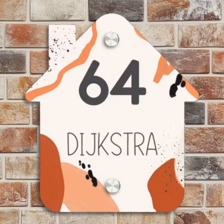 Naambordje voordeur - Huisjesvorm - Abstract oranje - Modern — 4