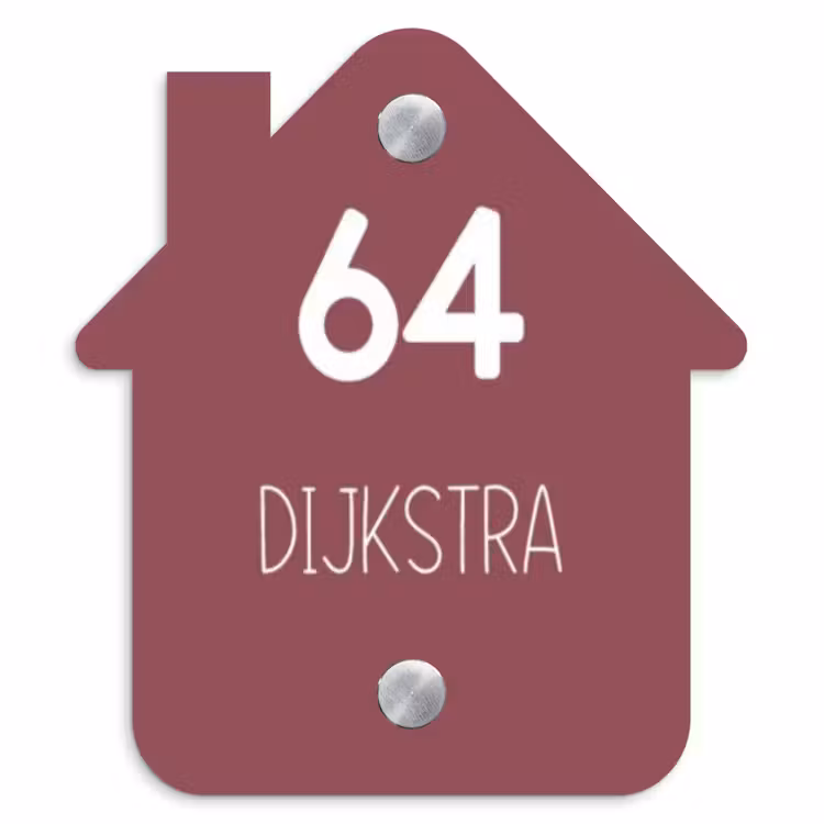 Naambordje voordeur - Huisjesvorm - Donker oudroze - Modern — 1